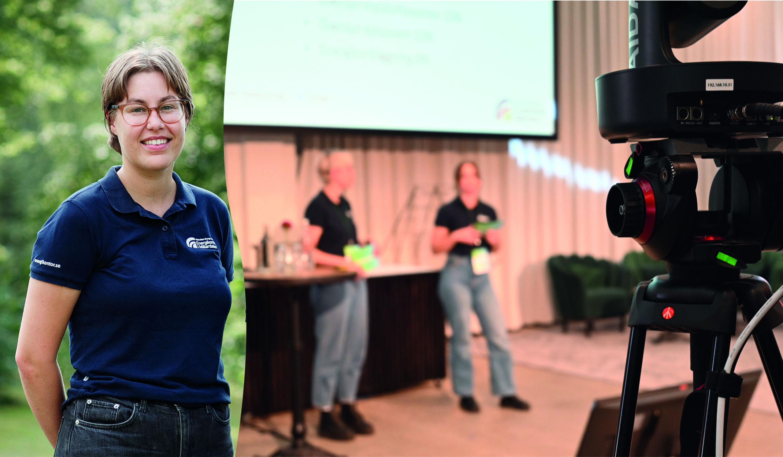Ingenjör Isabella Agerhäll talar framför en kamera om energieffektivisering och energisystemet.